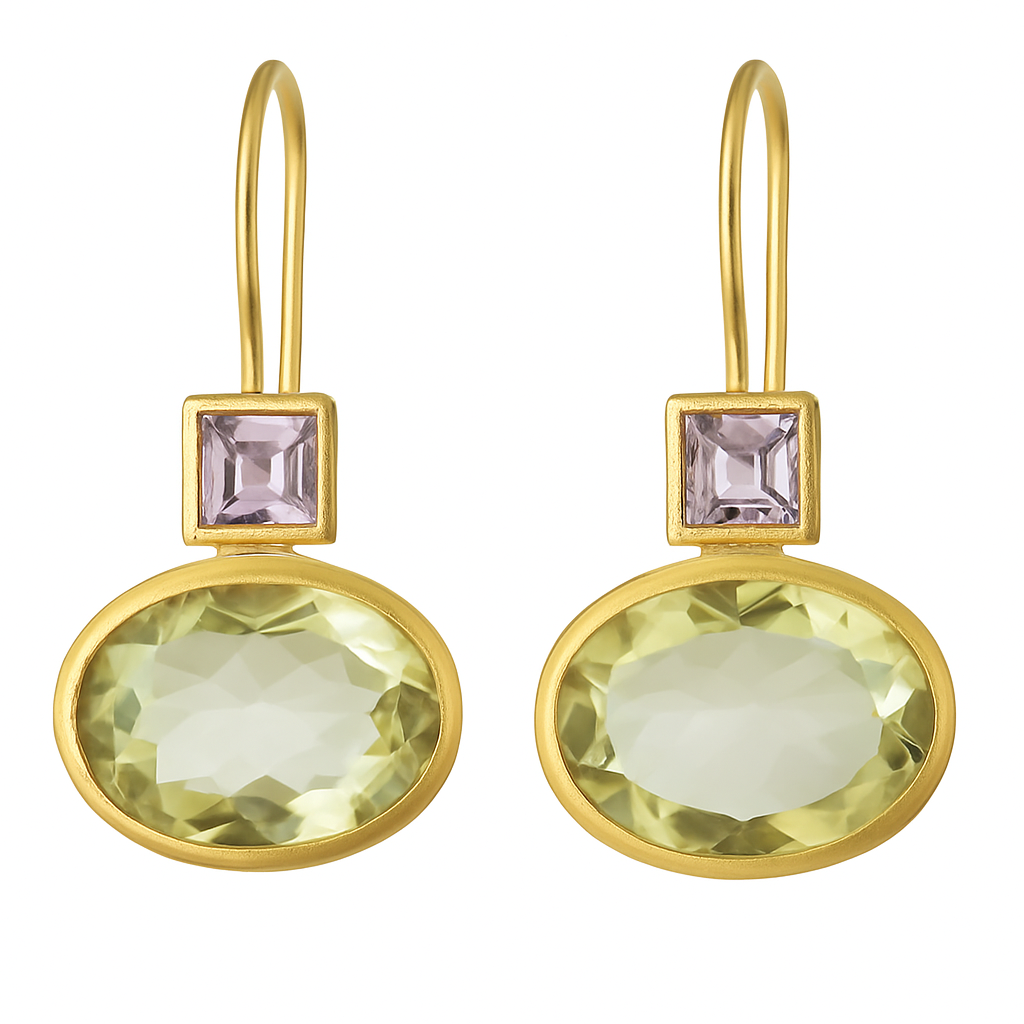 Vintage™ | Women's Gold Earrings with Green Crystals