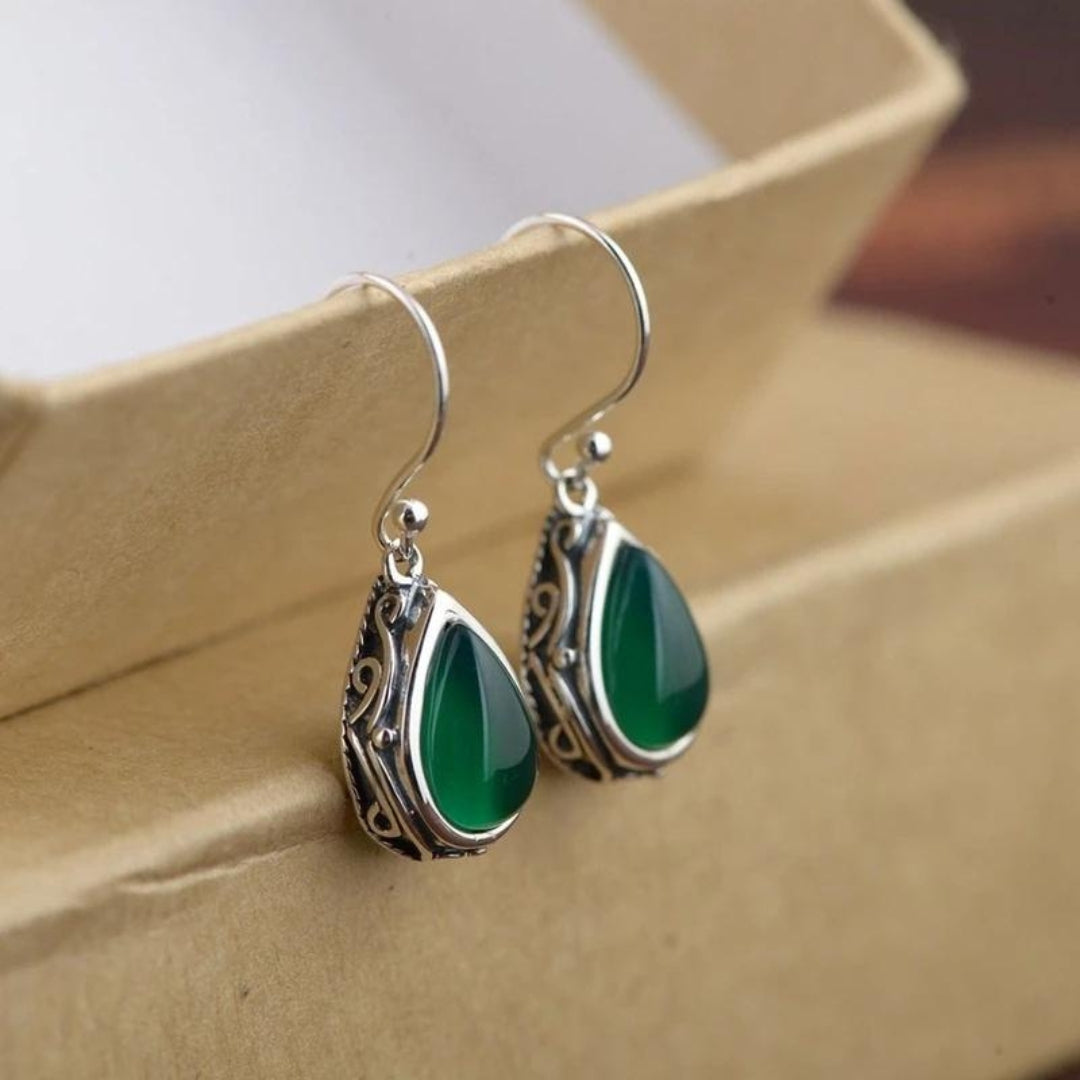 Sierra™ | Bohemian Silver Earrings Featuring Emerald
