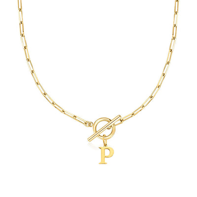 Circle Lock Clasp Necklace Featuring Paperclip Initial Charm