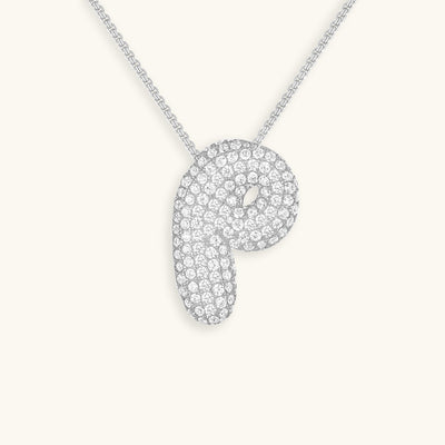 18k Gold Bubble Name Necklace with Diamond Accent