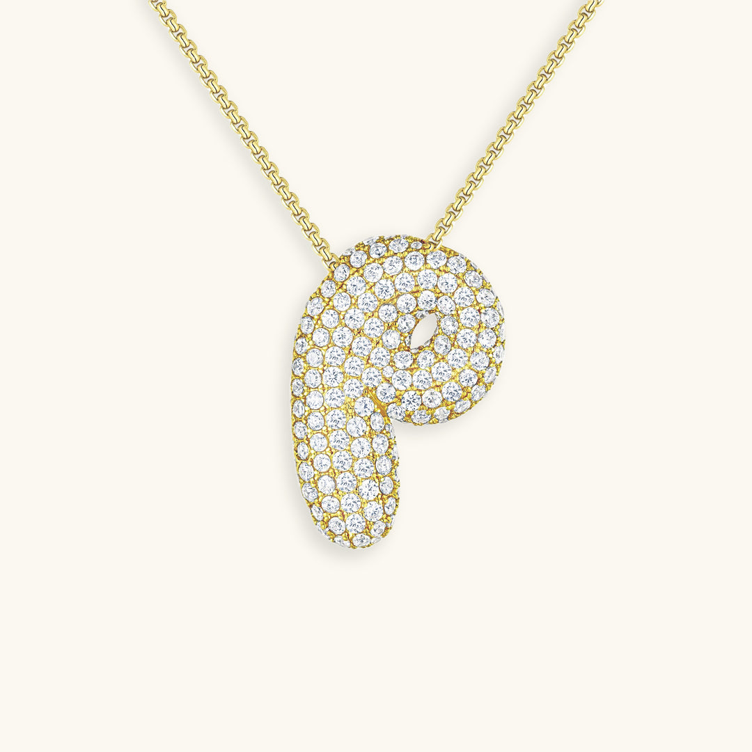 18k Gold Bubble Name Necklace with Diamond Accent