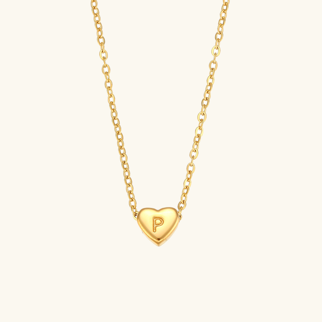 18k Gold Heart Initial Necklace