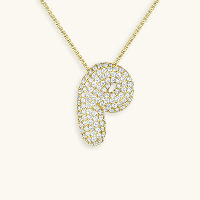 18k Gold Bubble Name Necklace with Diamond Accent