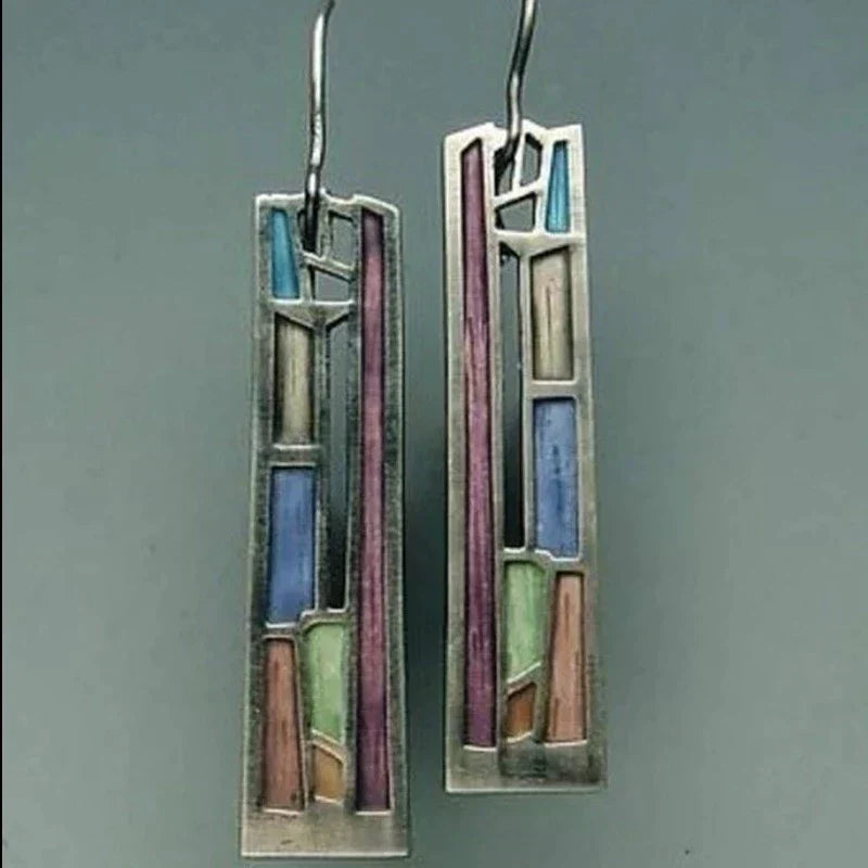 Vintage Colourful Silver Earrings