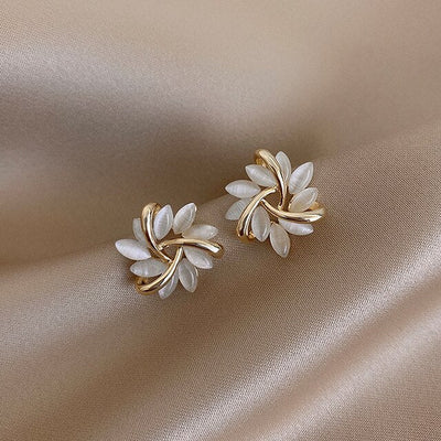 Elegant Gold-Finished White Opal Earrings