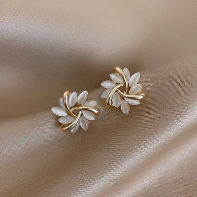 Luxurious White Opal Earrings in Elegant Gold