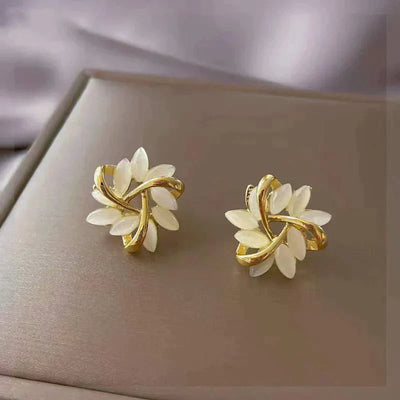 Elegant Gold-Finished White Opal Earrings
