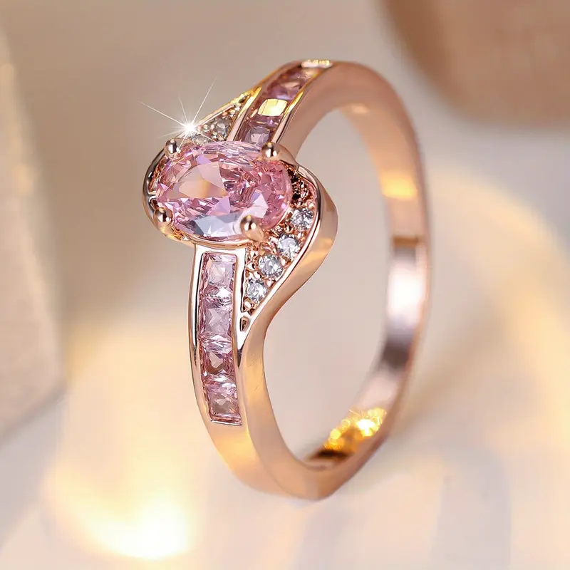 Premium Gold Ring with Rose Crystal