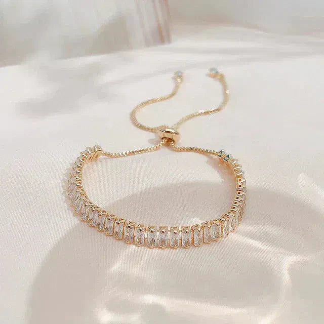 Gold and Silver Adjustable Bracelet with Cubic Zirconia