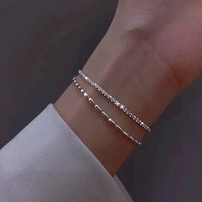 Chic Silver Bracelet Set Adorned with Zirconia Gems
