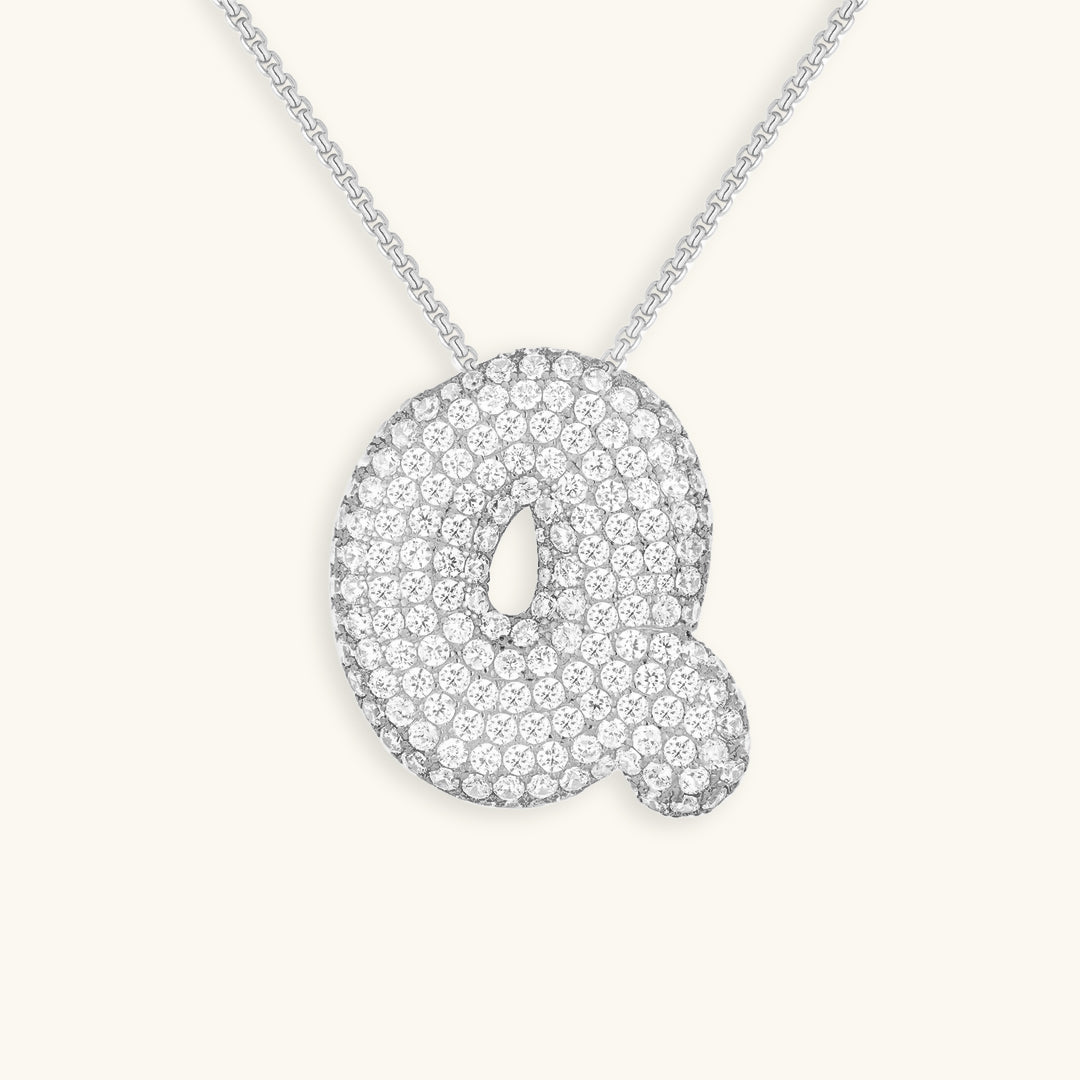 18k Gold Bubble Name Necklace with Diamond Accent