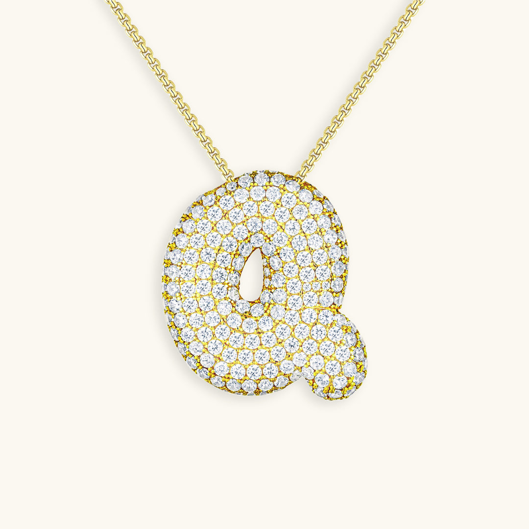 18k Gold Bubble Name Necklace with Diamond Accent