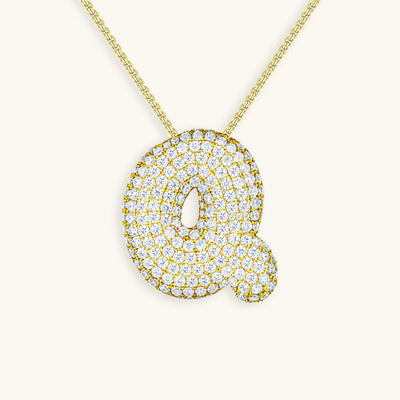 18k Gold Bubble Name Necklace with Diamond Accent
