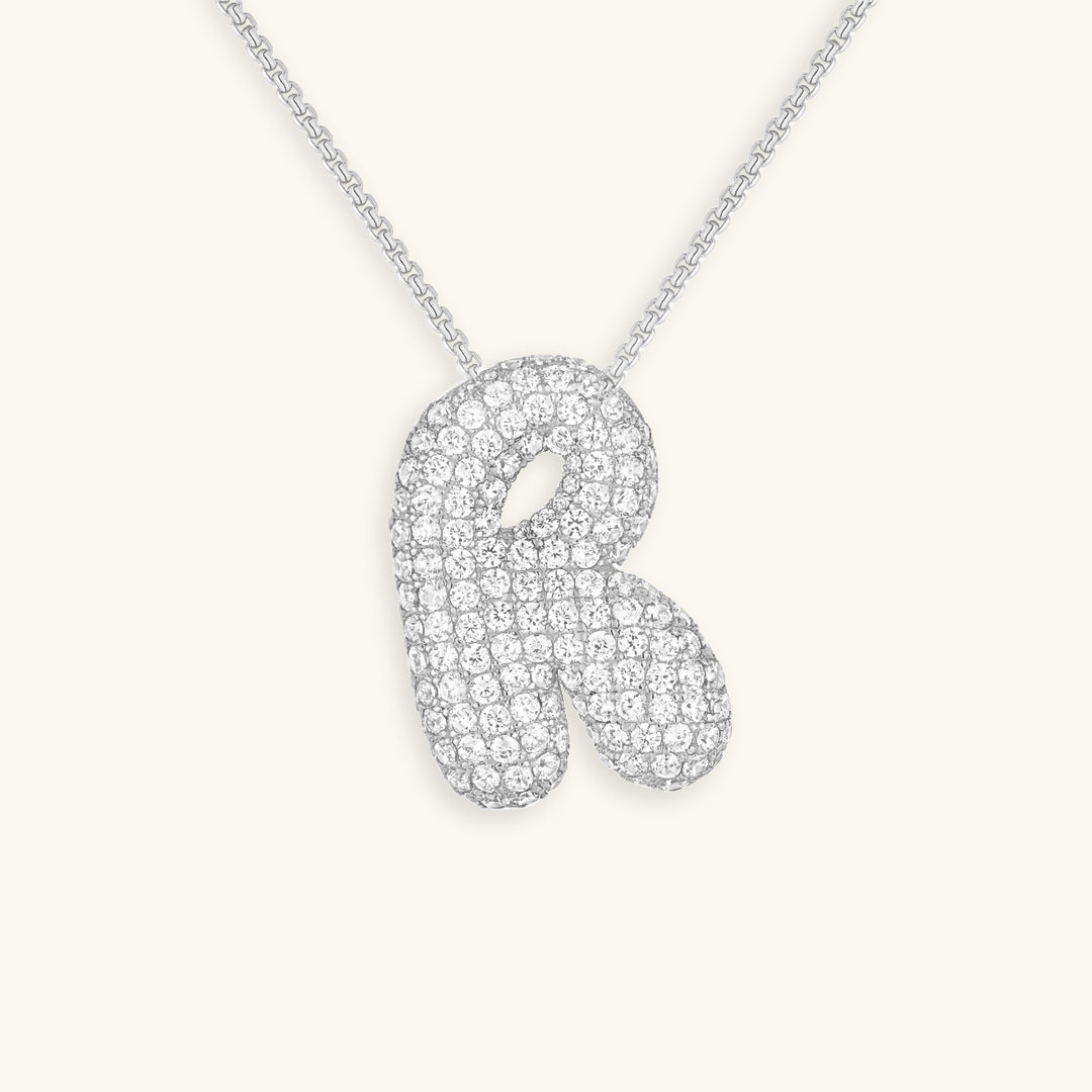 18k Gold Bubble Name Necklace with Diamond Accent