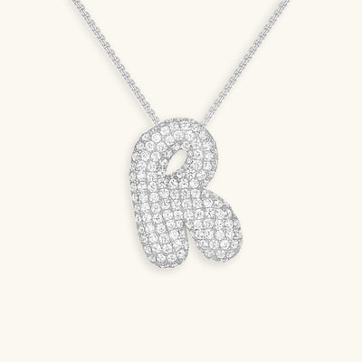 18k Gold Bubble Name Necklace with Diamond Accent