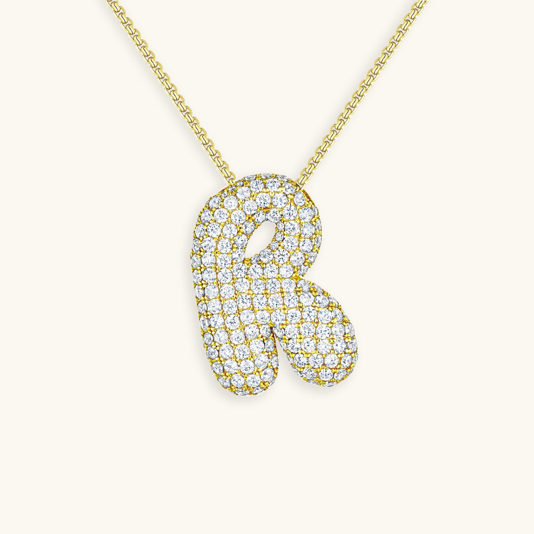 18k Gold Bubble Name Necklace with Diamond Accent
