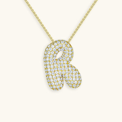 18k Gold Bubble Name Necklace with Diamond Accent