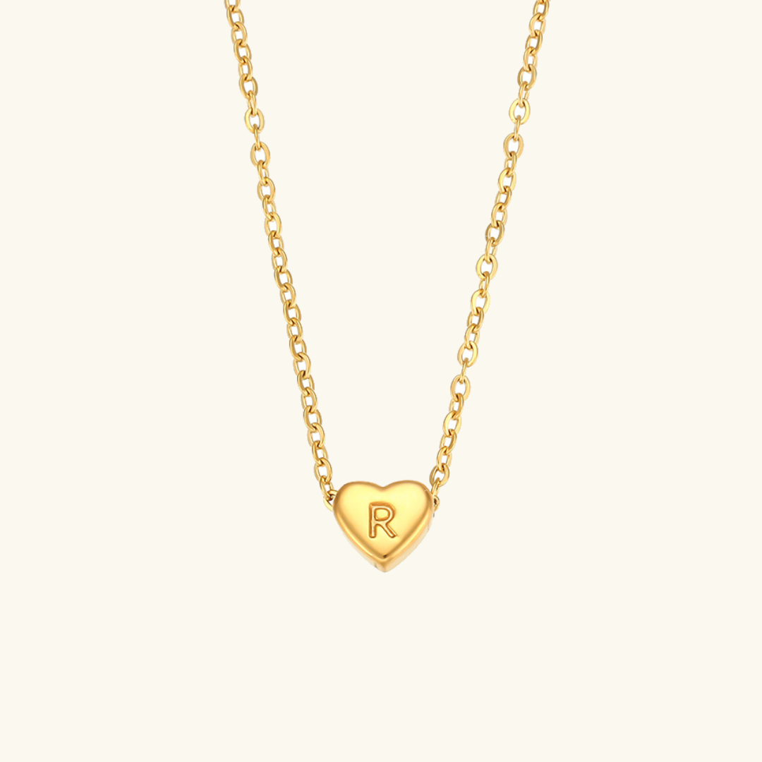 18k Gold Heart Initial Necklace