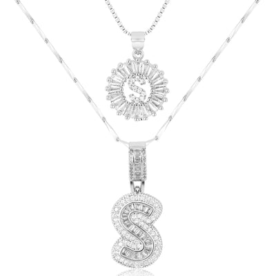 Pair of 14k Gold Initial Necklaces Adorned with Diamonds