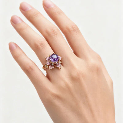 Ana | Floral Geometric Ring with Purple Zircon