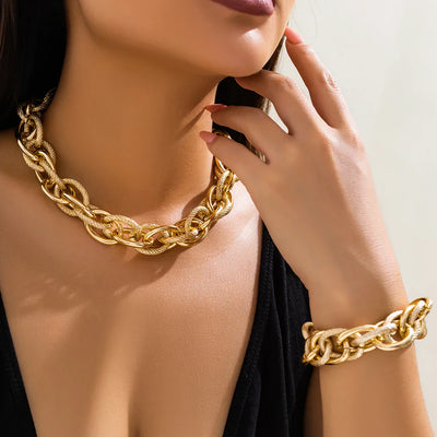 Bold Woven Double Chain Bracelet and Necklace Set