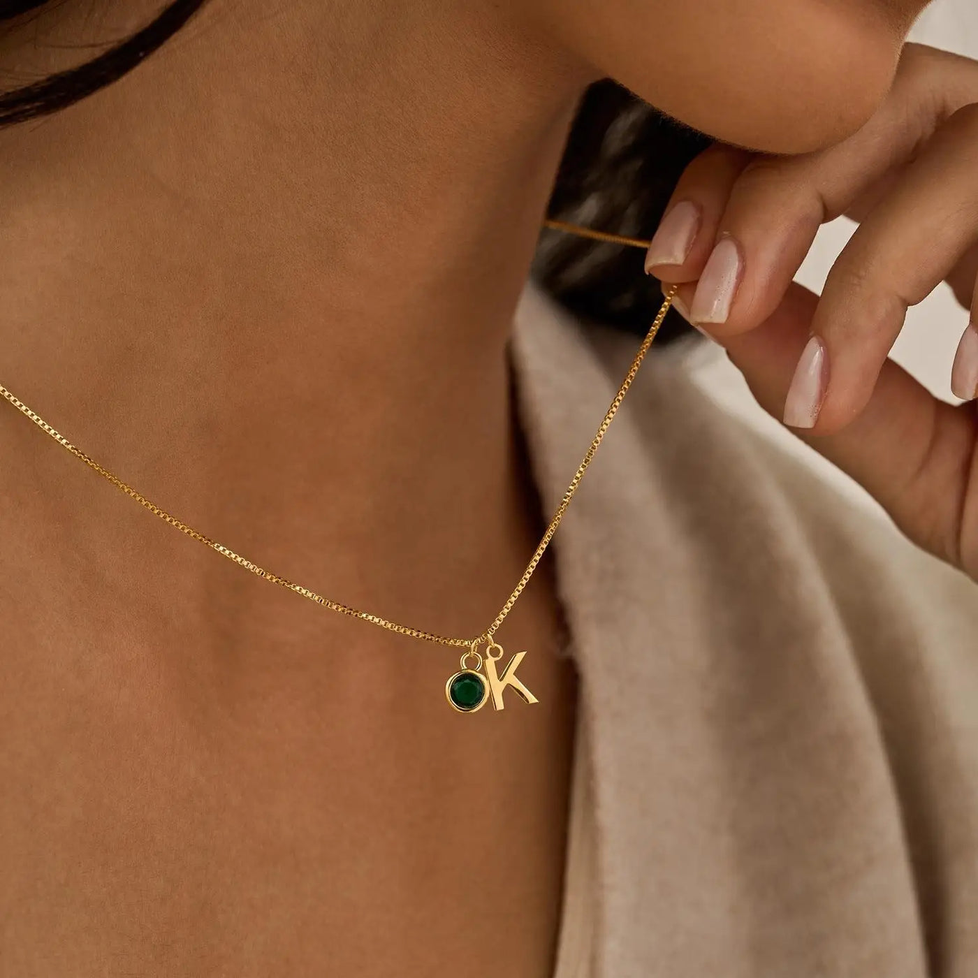 Elegant Birthstone Pendant Necklace with Initial Charm