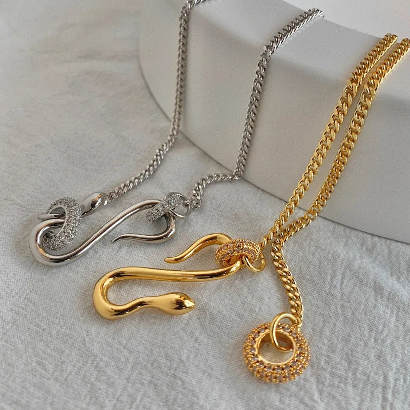 Elegant Crystal-Embellished Snake Pendant Necklace