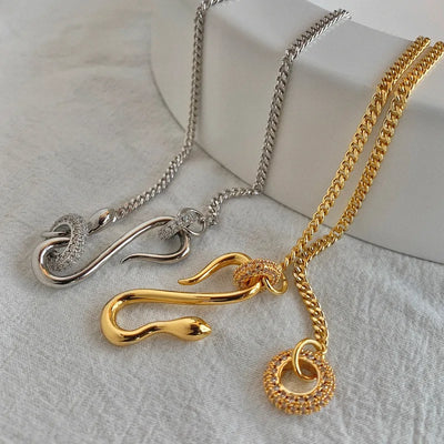 Elegant Crystal-Embellished Snake Pendant Necklace