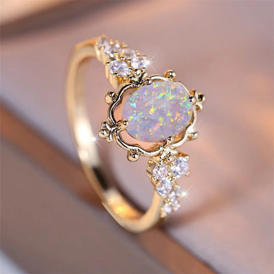 Celeste Vintage Gold Ring with White Fire Opal