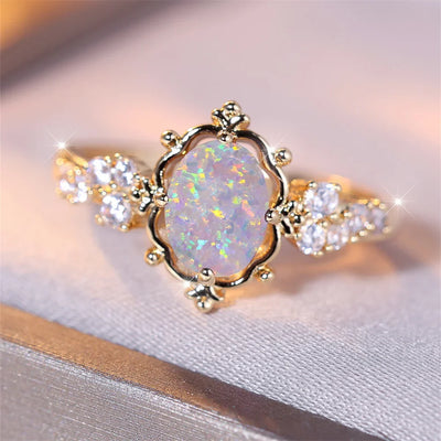 Celeste Vintage Gold Ring with White Fire Opal