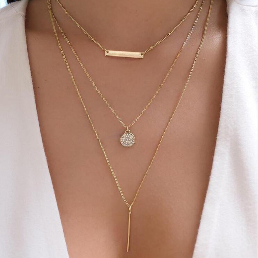 Set of 3 Gold Bar and Medallion Necklaces