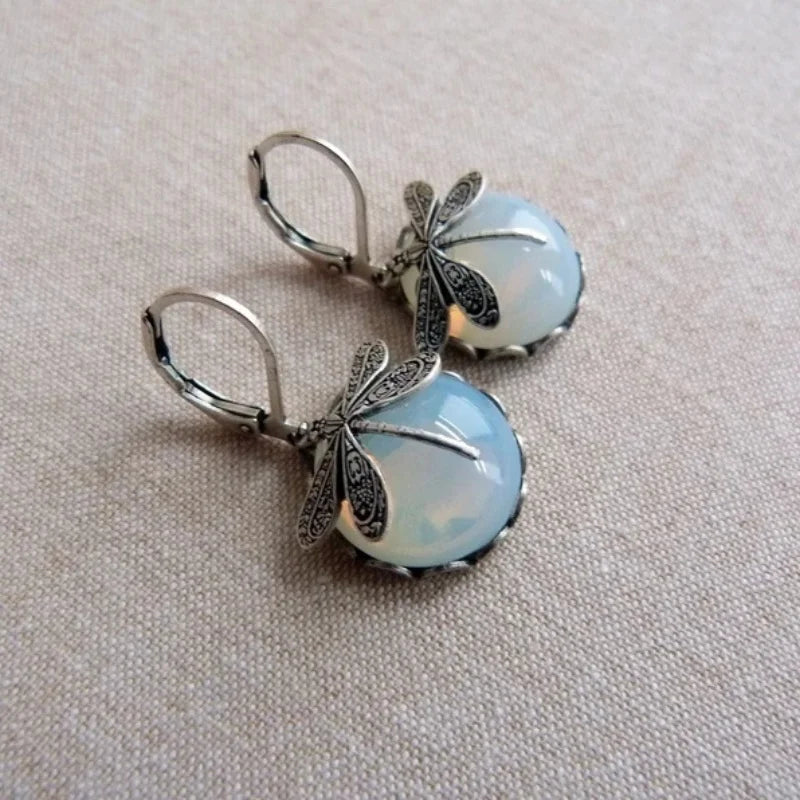 Blake | Moonstone Earrings with Bronze Dragonfly Design