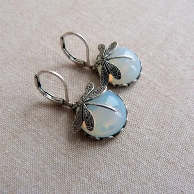 Blake | Moonstone Earrings with Bronze Dragonfly Design