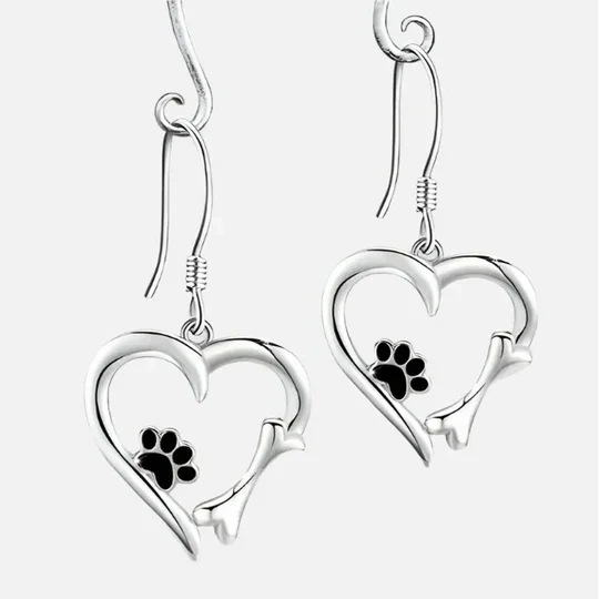 Yaritza™ – Silver Heart and Paw Drop Earrings