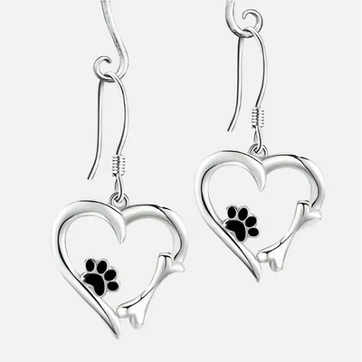Yaritza™ – Silver Heart and Paw Drop Earrings