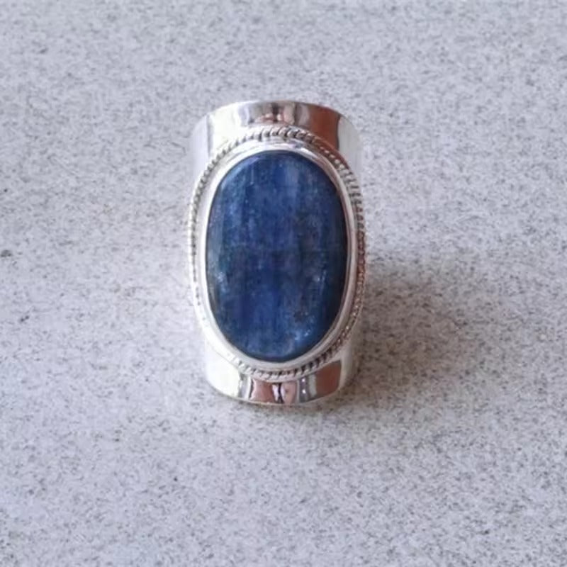 Antique Blue Inlaid Stone Ring with Gold and Silver Accents