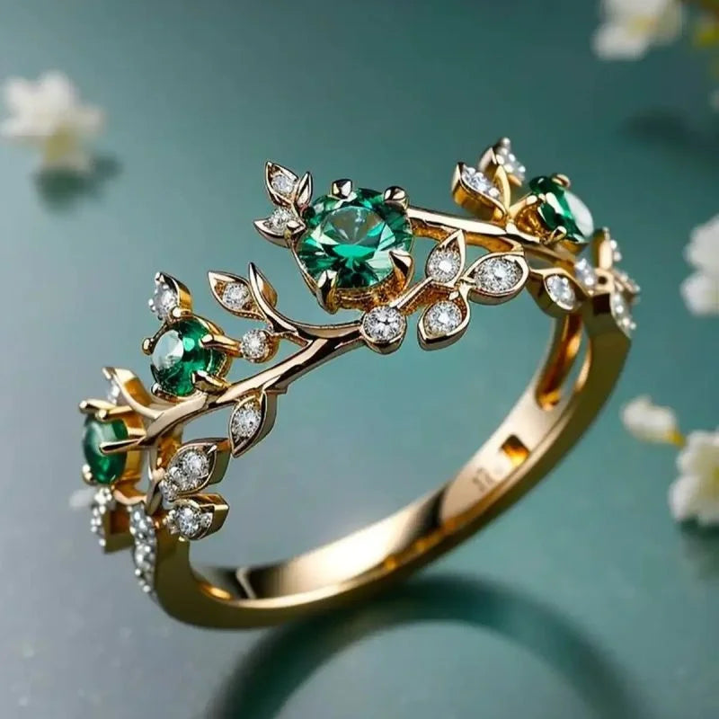 Molly | Green Zircon Geometric Leaf Ring