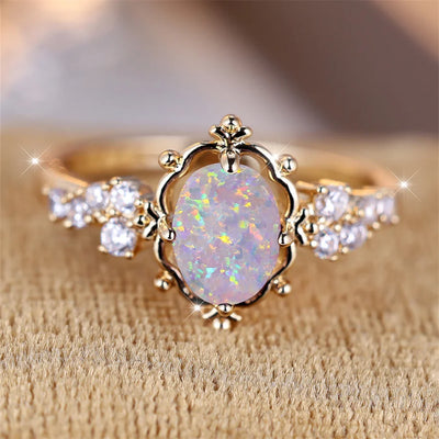 Celeste Vintage Gold Ring with White Fire Opal