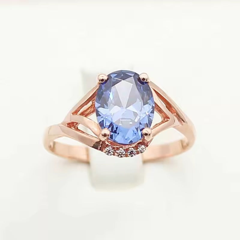 Retro Blue Crystal Rose Gold Ring