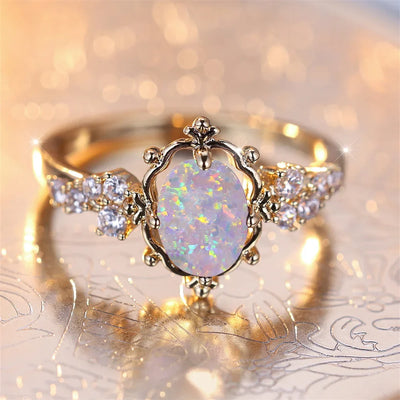 Celeste Vintage Gold Ring with White Fire Opal