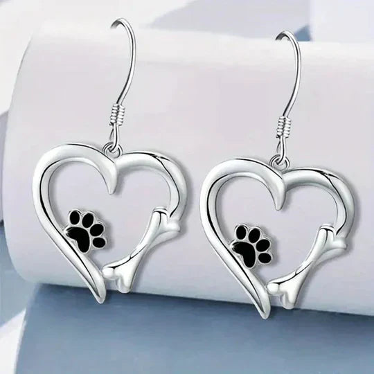Yaritza™ – Silver Heart and Paw Drop Earrings
