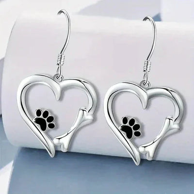 Yaritza™ – Silver Heart and Paw Drop Earrings