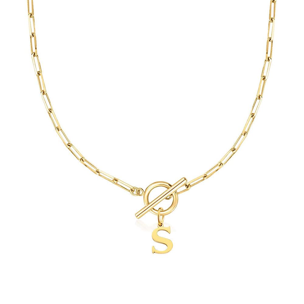 Circle Lock Clasp Necklace Featuring Paperclip Initial Charm