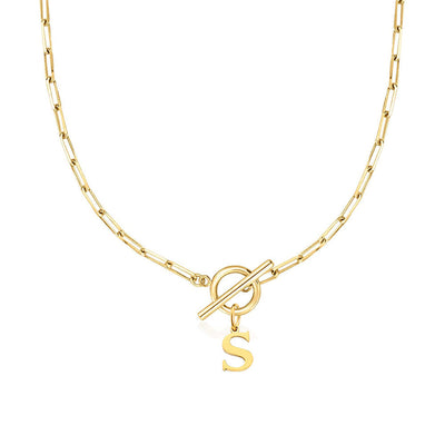 Circle Lock Clasp Necklace Featuring Paperclip Initial Charm