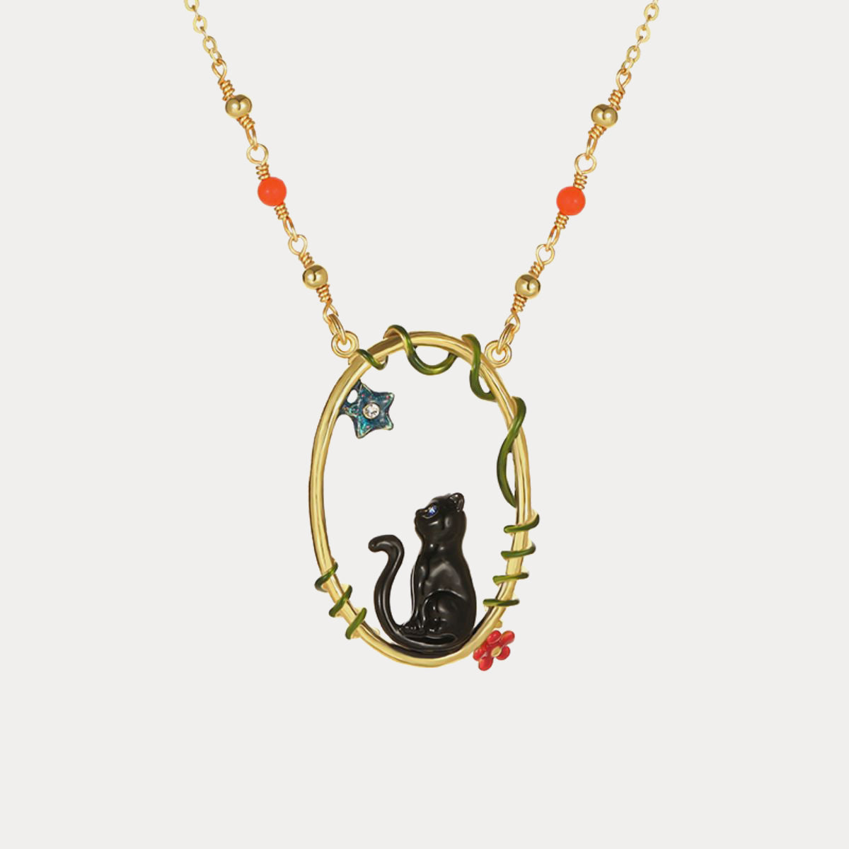 Elegant Black Cat Pendant Necklace