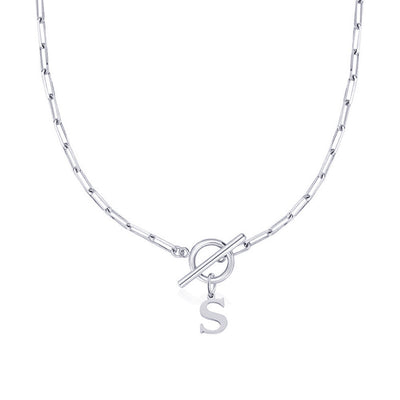Circle Lock Clasp Necklace Featuring Paperclip Initial Charm