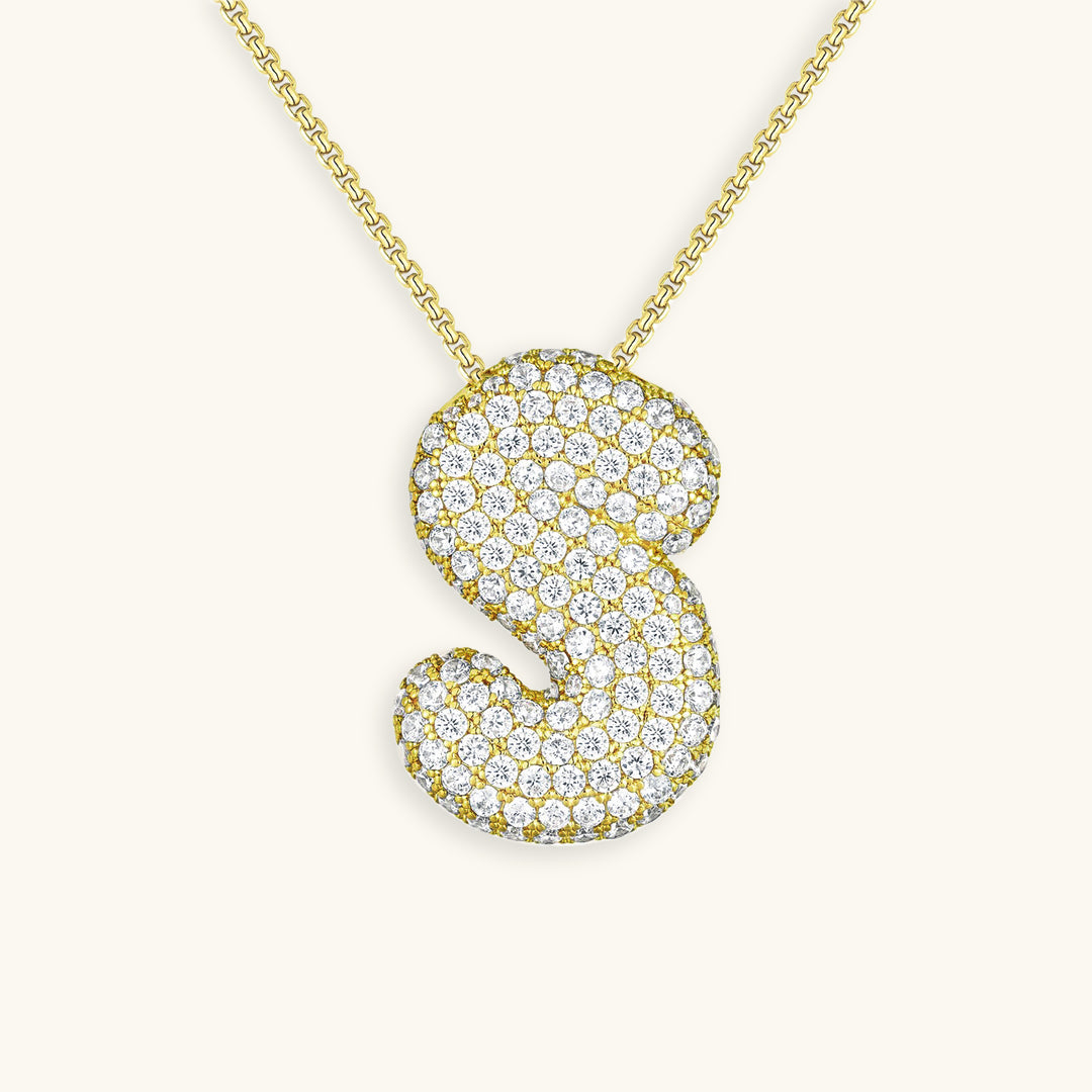 18k Gold Bubble Name Necklace with Diamond Accent