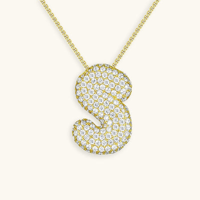 18k Gold Bubble Name Necklace with Diamond Accent