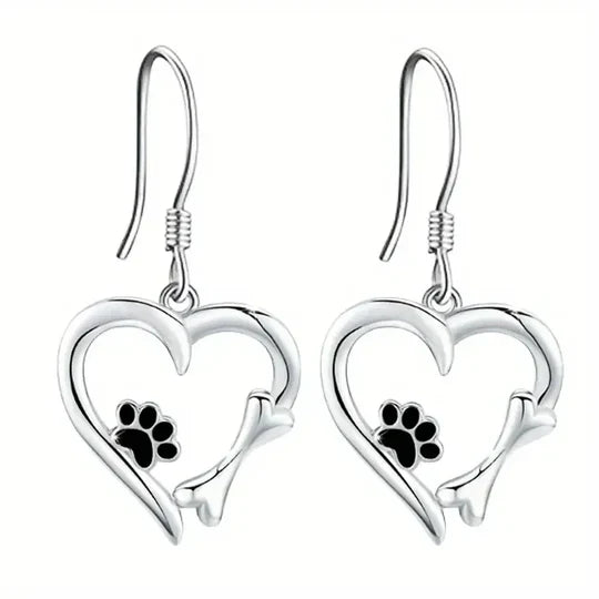 Yaritza™ – Silver Heart and Paw Drop Earrings