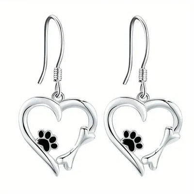 Yaritza™ – Silver Heart and Paw Drop Earrings